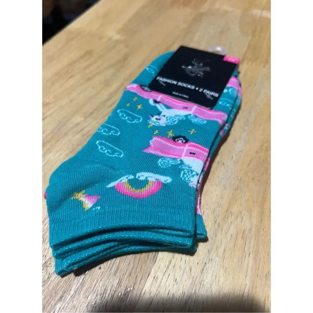 Beverly Hill Polo Club Unicorns & Polka Dot Woman’s Fashion Socks NEW Size 5-9